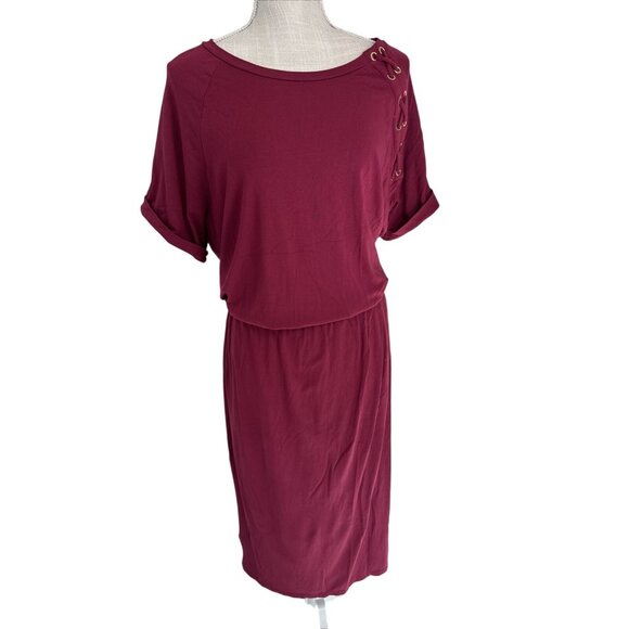 Lauren Ralph Lauren Wine Short Sleeve Boat Neck Midi Dress 1X - Picture 1 of 10